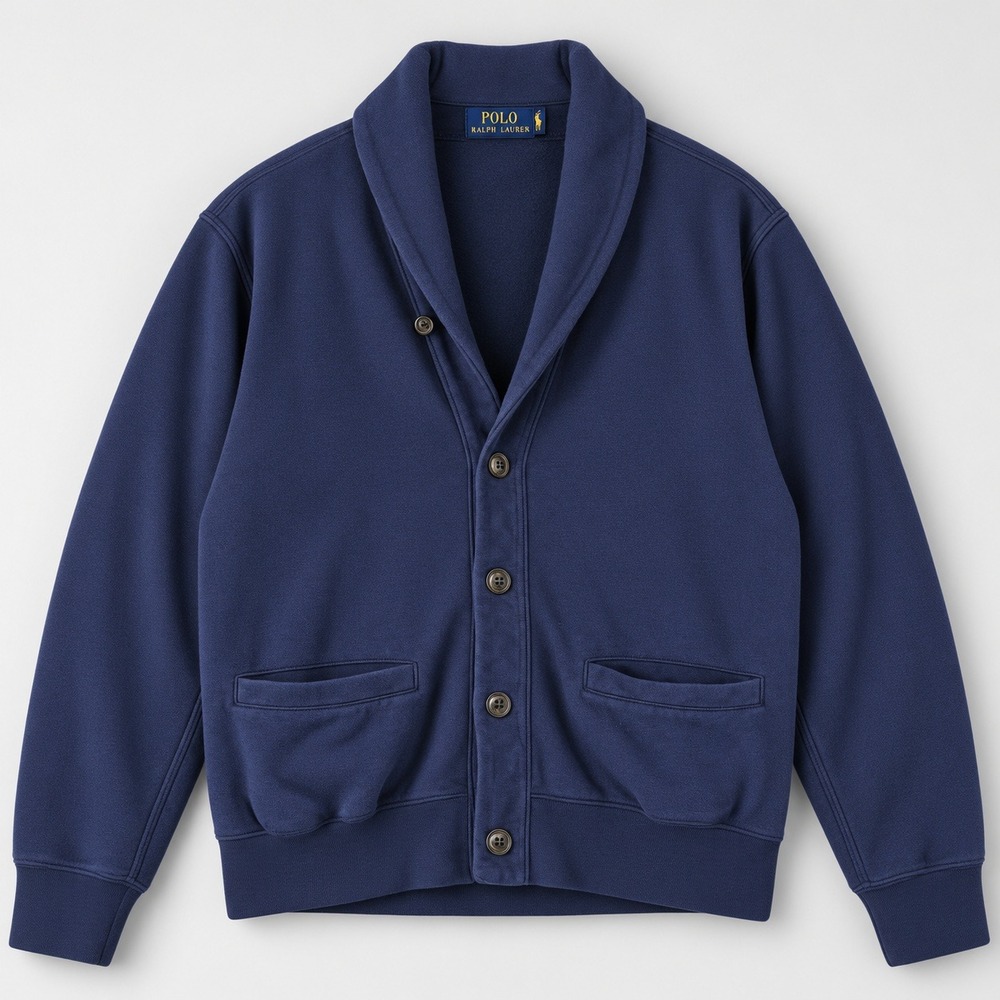 Polo Ralph Lauren Mens Navy Blue Shawl Collar Button Cardigan Sweatshirt L?